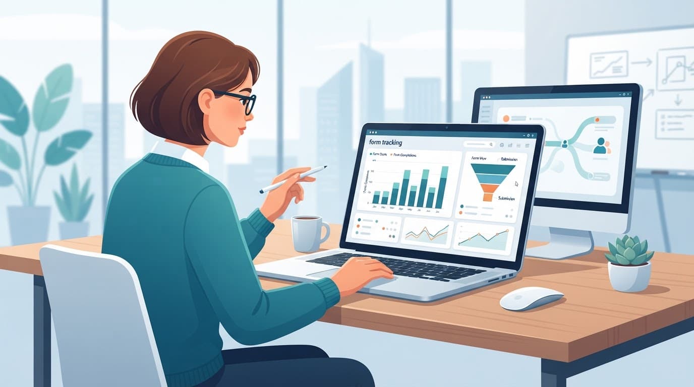 A professional reviewing website analytics graphs and data on a laptop.